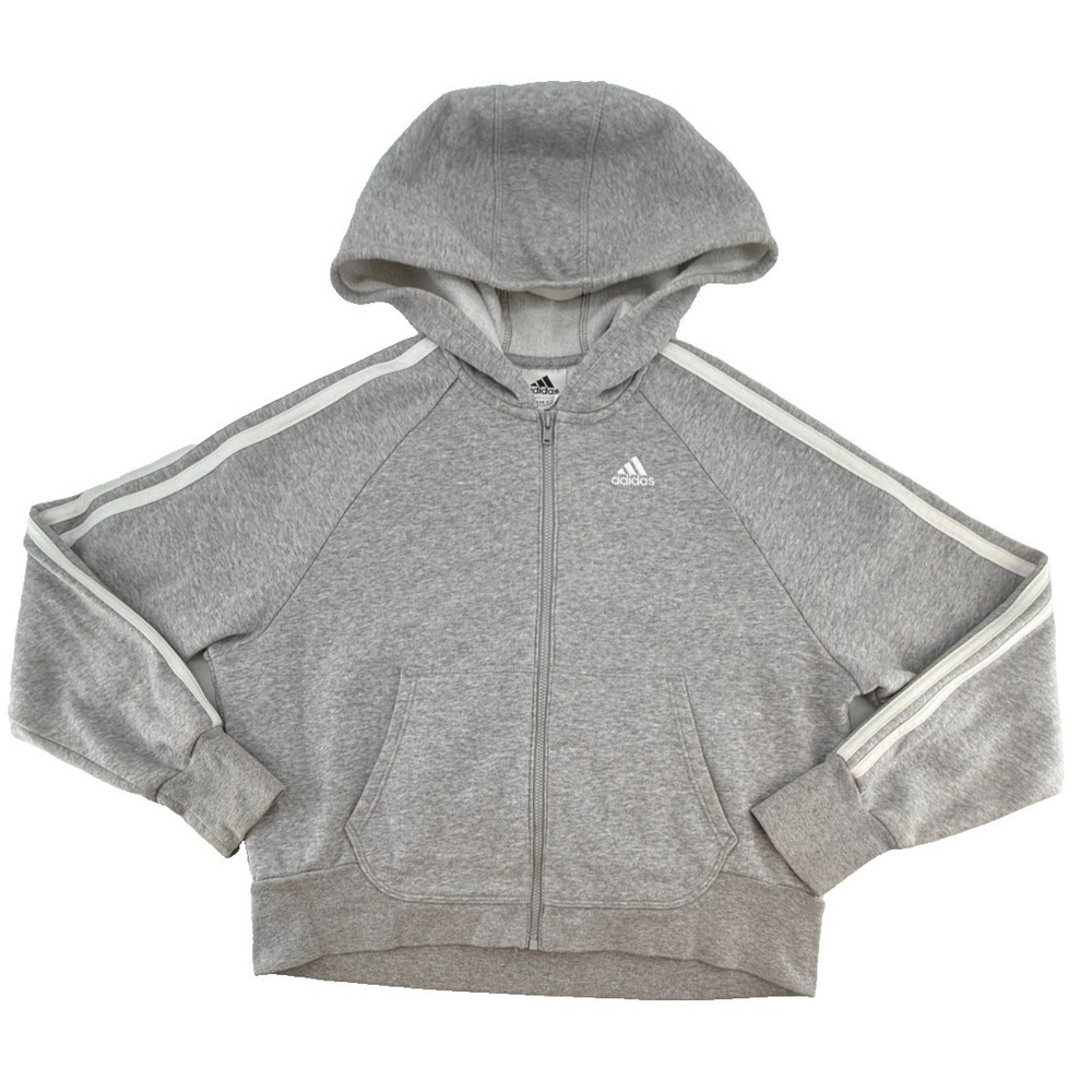 Adidas Hoodie‎ Jacket Youth 14 Gray Full Zip Athletic Sweatshirt Kids